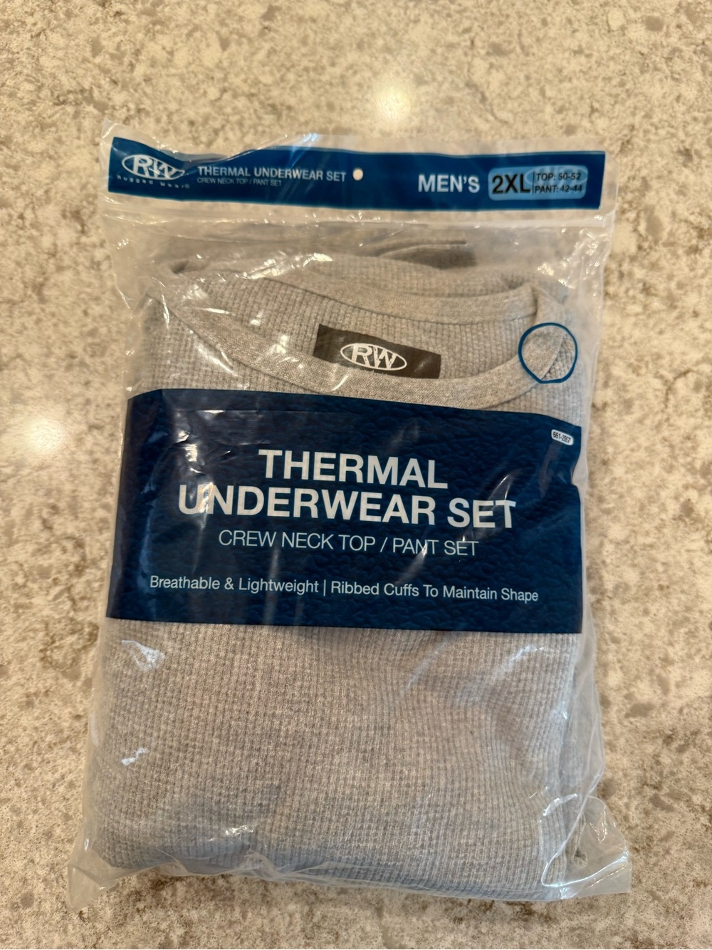 Thermal Underwear Set - Men's 2XL Gray Crew Neck Top & Pants